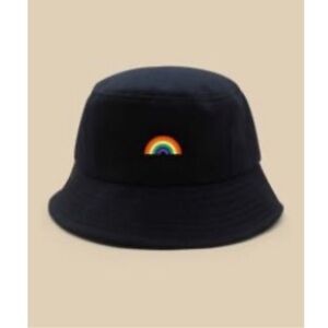 Black Bucket Hat with Rainbow Embroidery